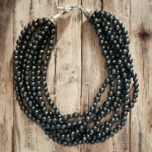 Stunning, very valuable Black Pearl Necklace Multi strand Crystal